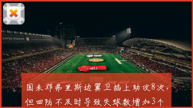 国米邓弗里斯边翼卫插上助攻8次，但回防不及时导致失球数增加3个